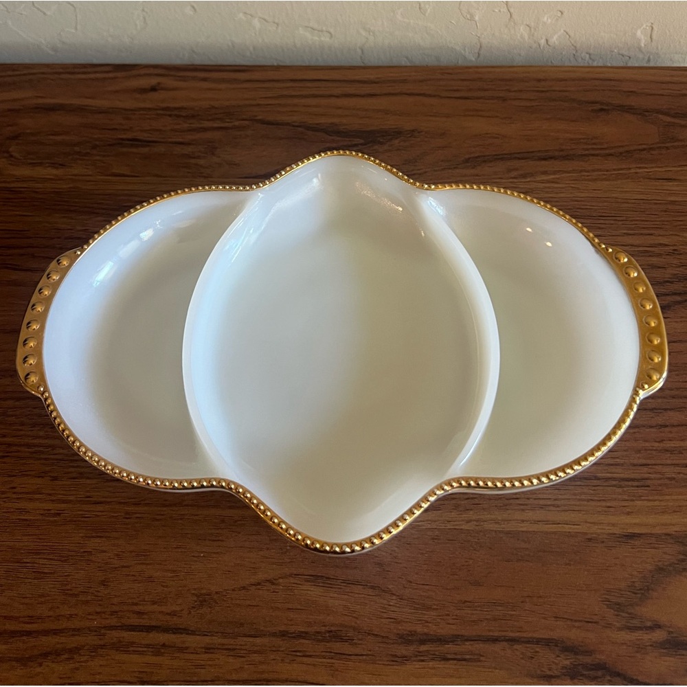 Vintage Fire King Milk Glass Gold Rim Serving
Dish for Jewelry or Catch All